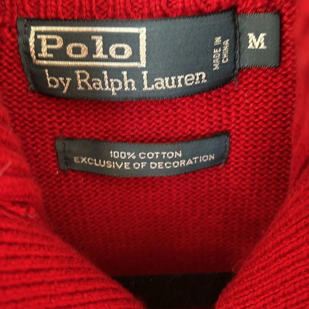 Polo by Ralph Lauren Red Cotton Mock Neck Pull Over Sweater SZ M Classic Preppy